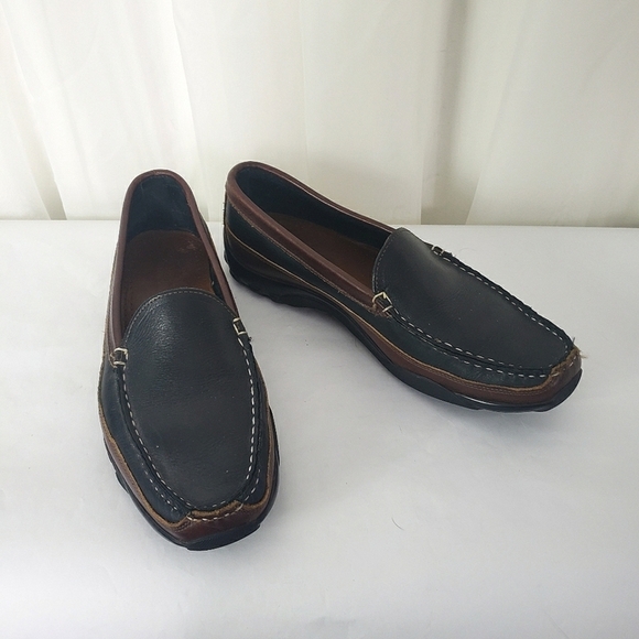 ae by Allen Edmonds Boulder black leather loafer brown trim size 10.5D - Picture 1 of 10